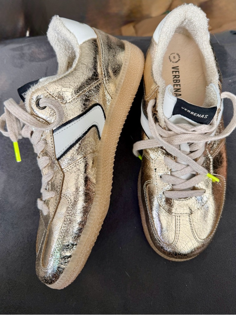 NEW RARE VERBENAS Sora Breck Sum Oro Laminated Leather Sneakers GOLD 41 9.5 10